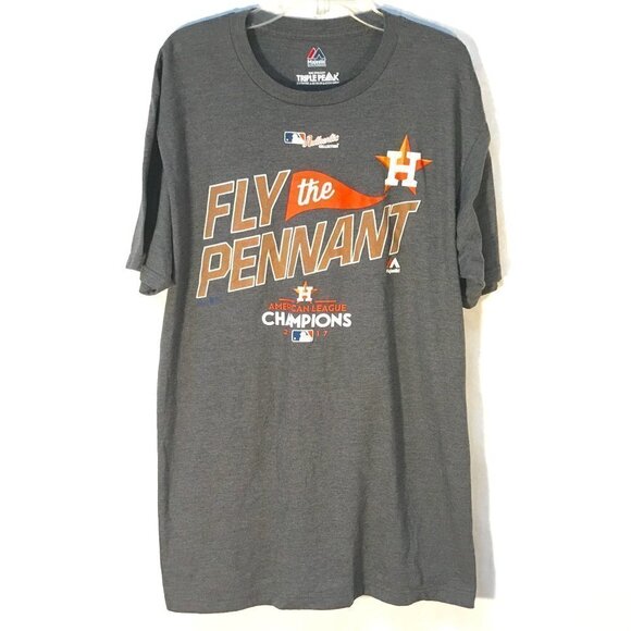 Majestic MLB Houston Astros Baseball Pennant Gray Short Sleeve Tee T Shirt - Picture 1 of 4